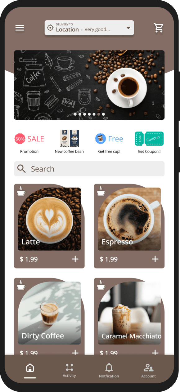 Coffee-shop app screen 1