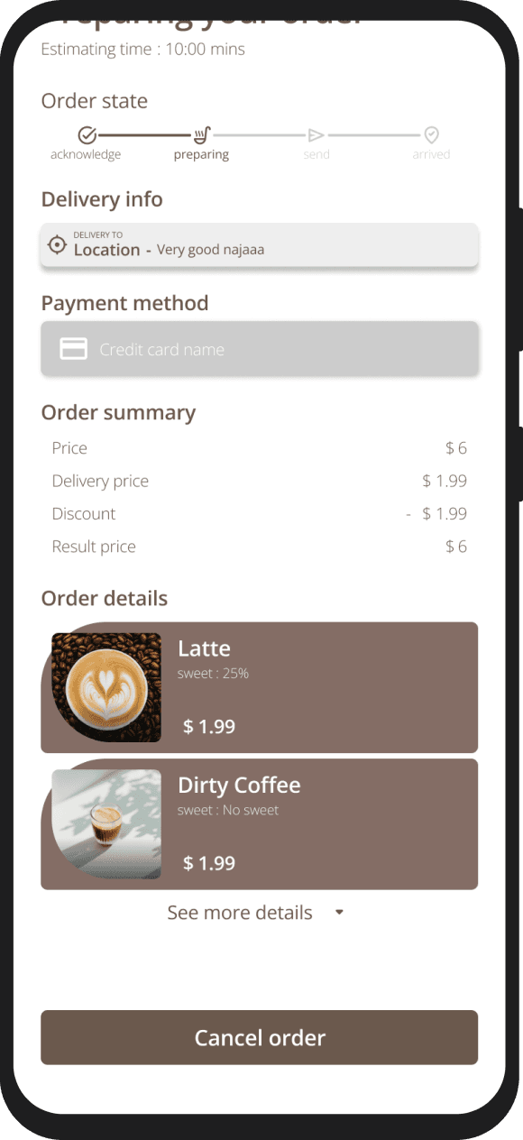 Coffee-shop app screen 8